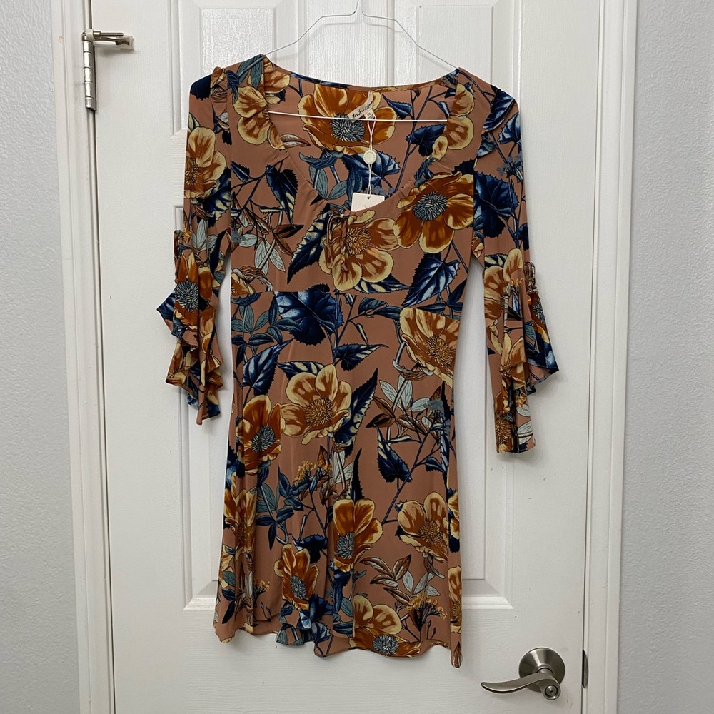 For Love and Lemons Brown Floral Mini Dress